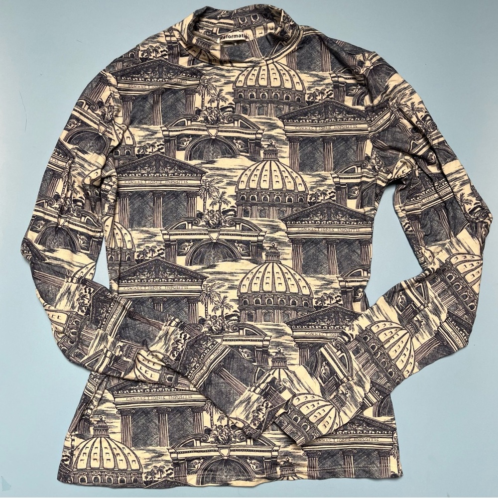 Reformation Bailey‎ Knit Top in Blue Toile Size XS - Picture 2 of 5